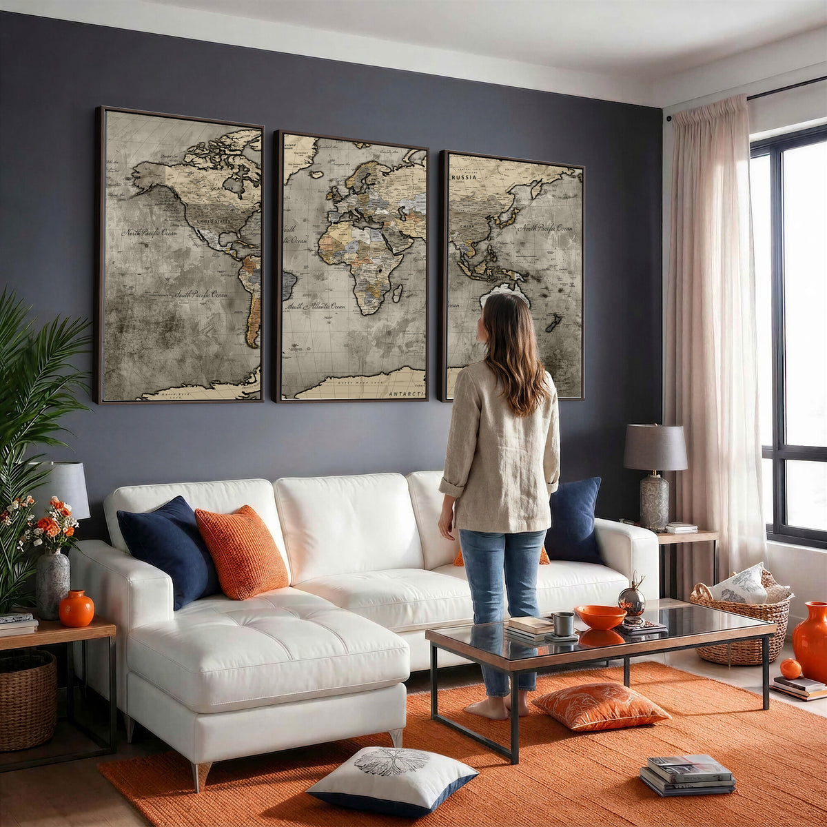 85218700-MGV-CV-36X24 - World Map Canvas Print, Detailed Map of the World Wall Art