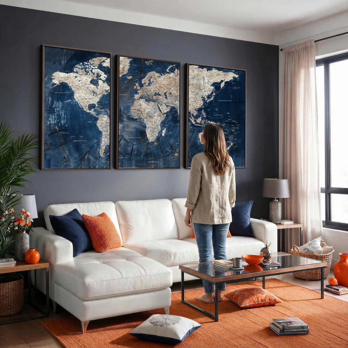 56126010-MGV-CV-36X24 - Large Blue World Map Wall Art Canvas Print for Home Office