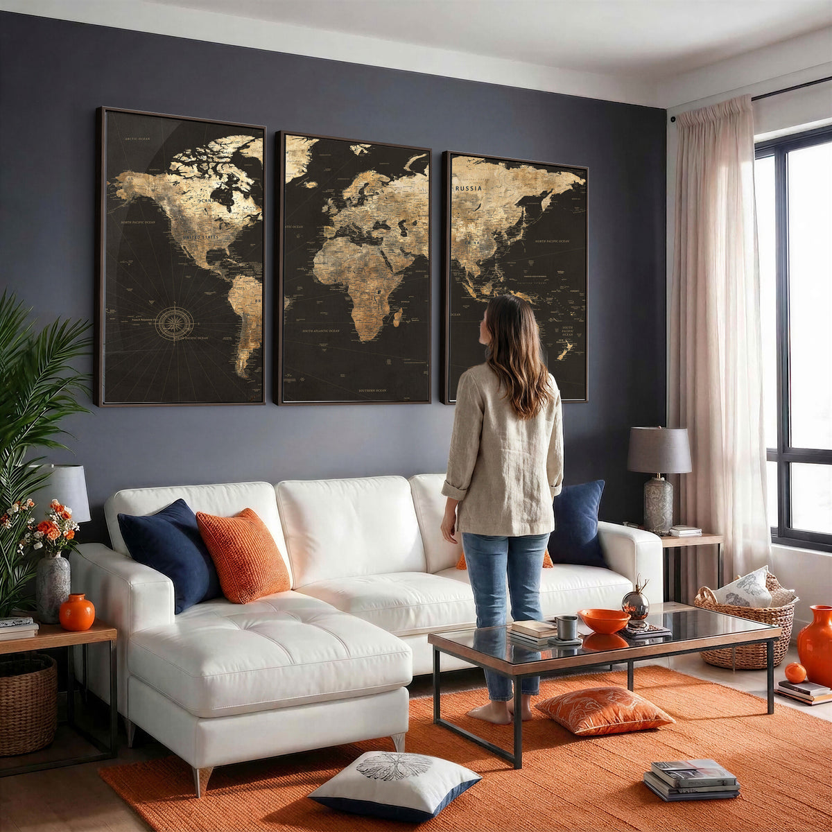 70985630-MGV-CV-36X24 - Framed World Map with Pin Canvas Print – Detailed World Map