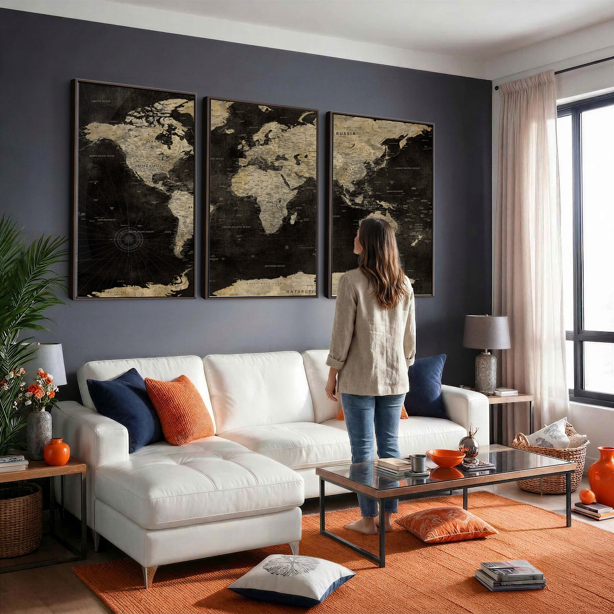 60653880-MGV-CV-36X24 - Push Pin World Map Canvas Wall Art Print, Interactive Travel