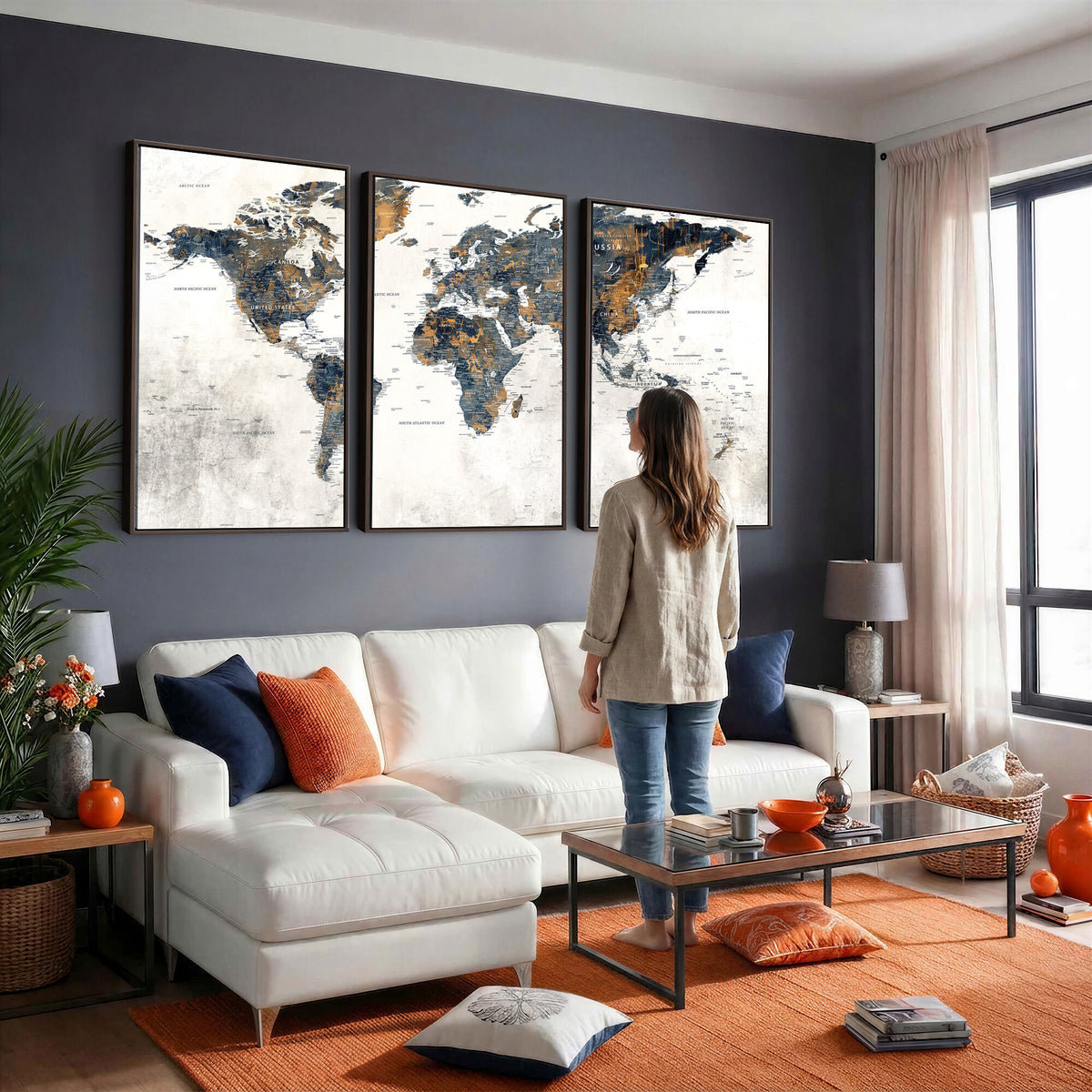52451147-MGV-CV-36X24 - World Map Wall Art Canvas Print for Office Wall Decor