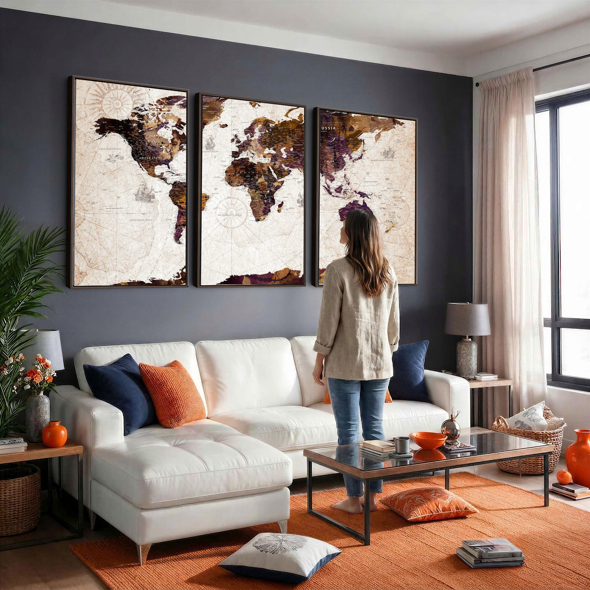 53400857-MGV-CV-36X24 - Blue Watercolor World Map Canvas Print – Framed Modern Wall