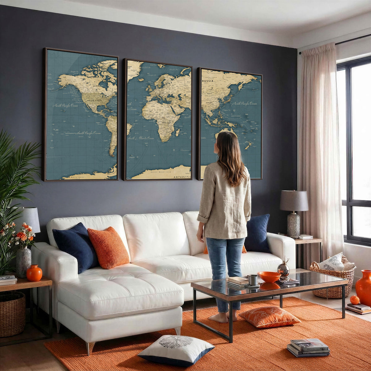 99599383-MGV-CV-36X24 - Minimal Vintage World Map Canvas Wall Art Print, Neutral