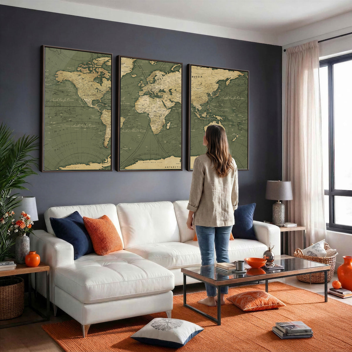 75846040-MGV-CV-36X24 - Large World Map Canvas Wall Art Print for Study Room Decor -