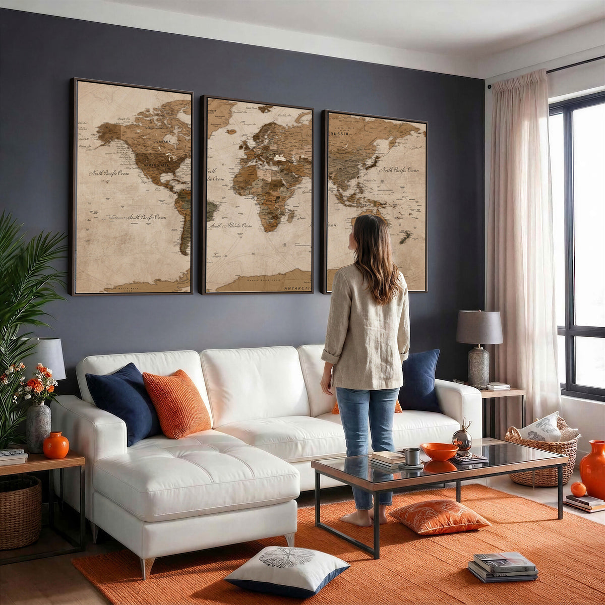 40064188-MGV-CV-36X24 - World Map Wall Art Canvas Print, Modern Decorative Framed Map Artwork Prints for Living Room, Office, Bedroom Wall Decor