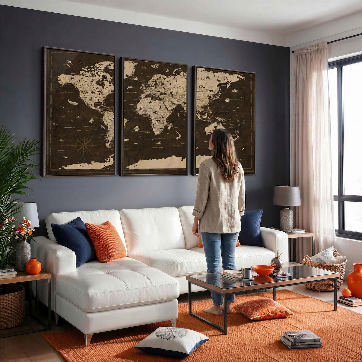 44276398-MGV-CV-36X24 - World Map Wall Art Canvas Print, Modern Decorative Framed Map Artwork Prints for Living Room, Office, Bedroom Wall Decor