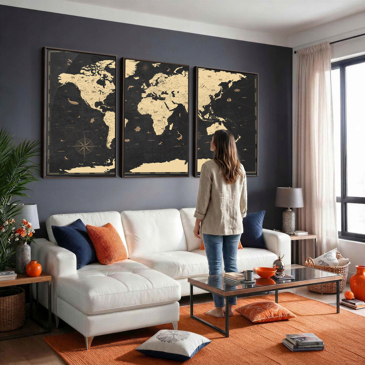 75220264-MGV-CV-36X24 - World Map Wall Art Canvas Print, Modern Decorative Framed Map Artwork Prints for Living Room, Office, Bedroom Wall Decor