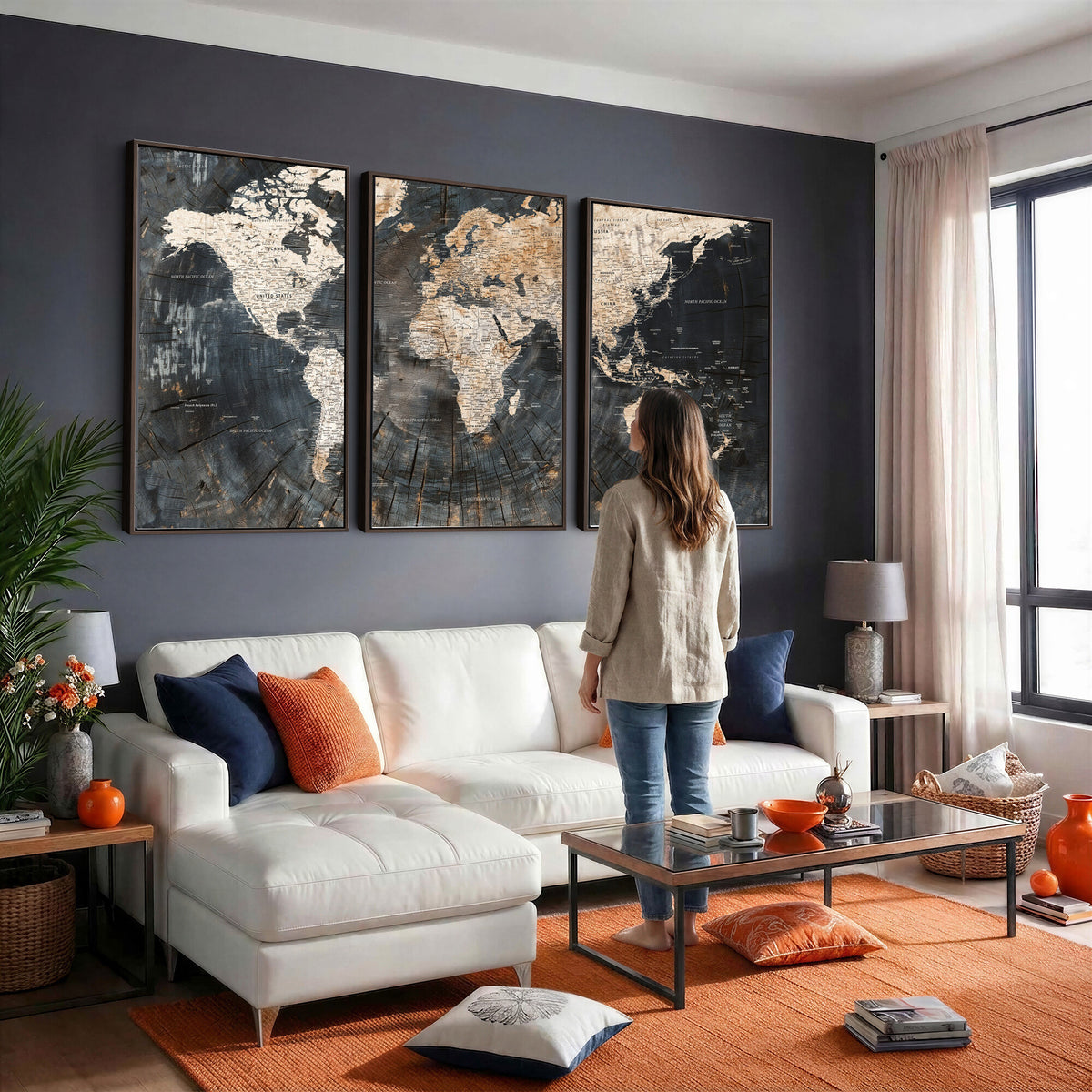 89162112-MGV-CV-36X24 - World Map Wall Art Canvas Print, Modern Decorative Framed Map Artwork Prints for Living Room, Office, Bedroom Wall Decor