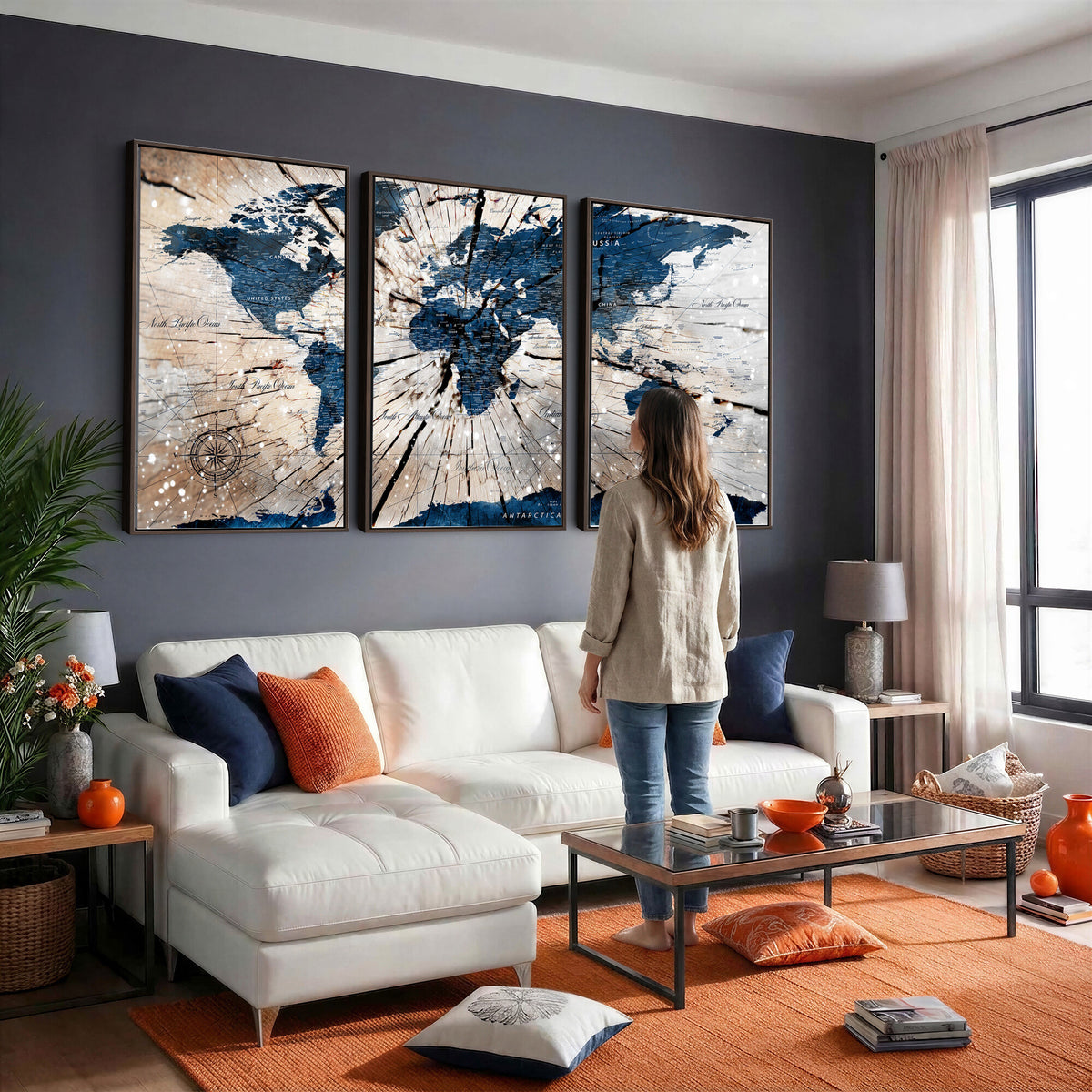 19478704-MGV-CV-36X24 - World Map Wall Art Canvas Print, Modern Decorative Framed Map Artwork Prints for Living Room, Office, Bedroom Wall Decor
