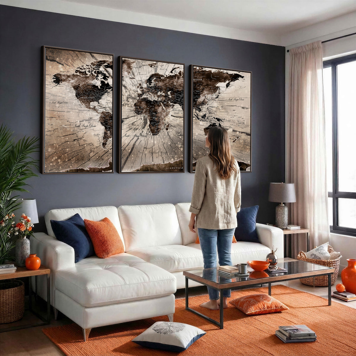 94623295-MGV-CV-36X24 - World Map Wall Art Canvas Print, Modern Decorative Framed Map Artwork Prints for Living Room, Office, Bedroom Wall Decor