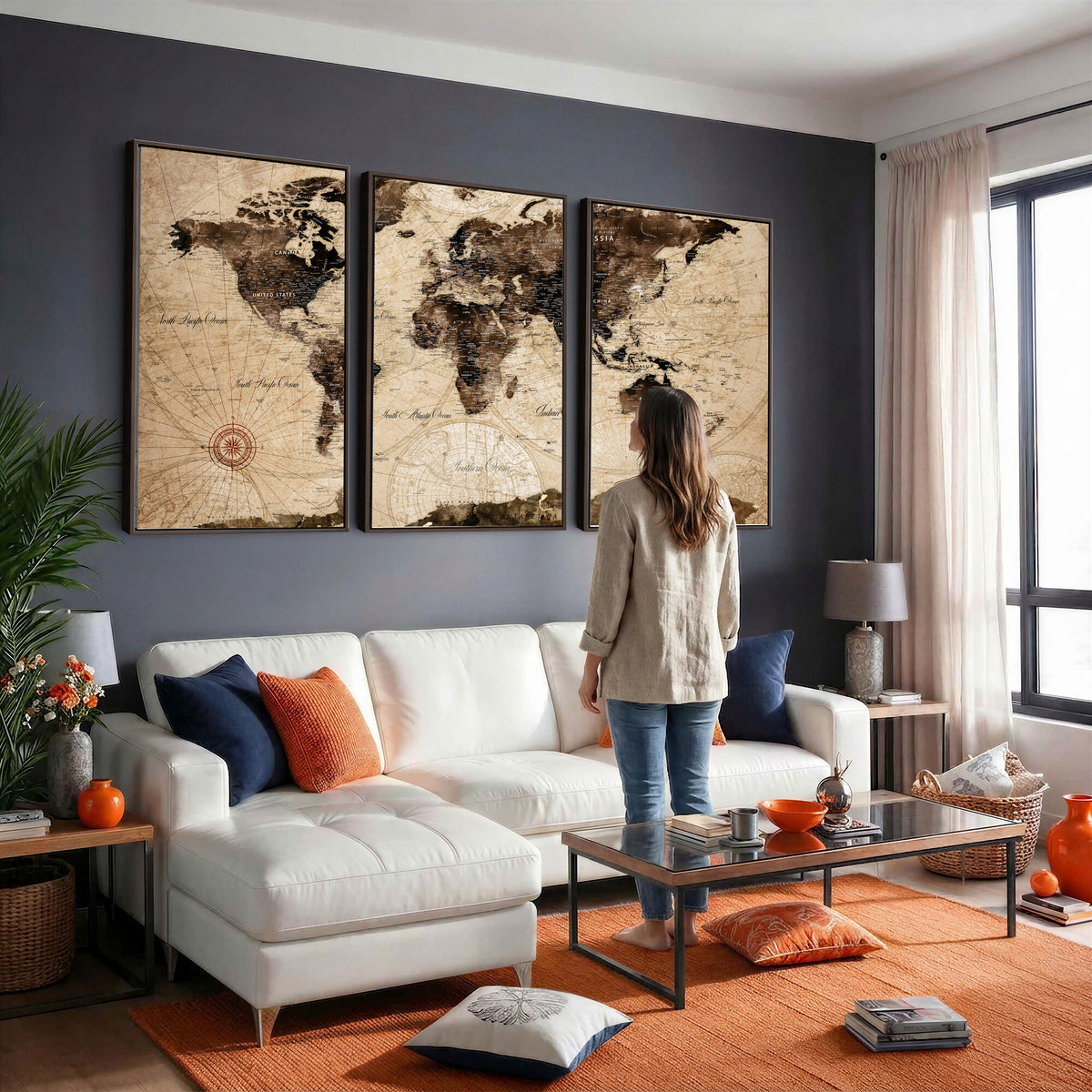 47657418-MGV-CV-36X24 - World Map Wall Art Canvas Print, Modern Decorative Framed Map Artwork Prints for Living Room, Office, Bedroom Wall Decor