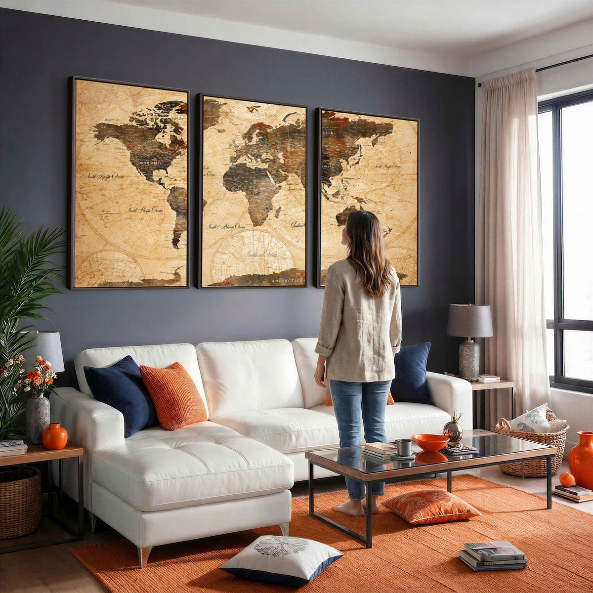 63156625-MGV-CV-36X24 - World Map Wall Art Canvas Print, Modern Decorative Framed Map Artwork Prints for Living Room, Office, Bedroom Wall Decor