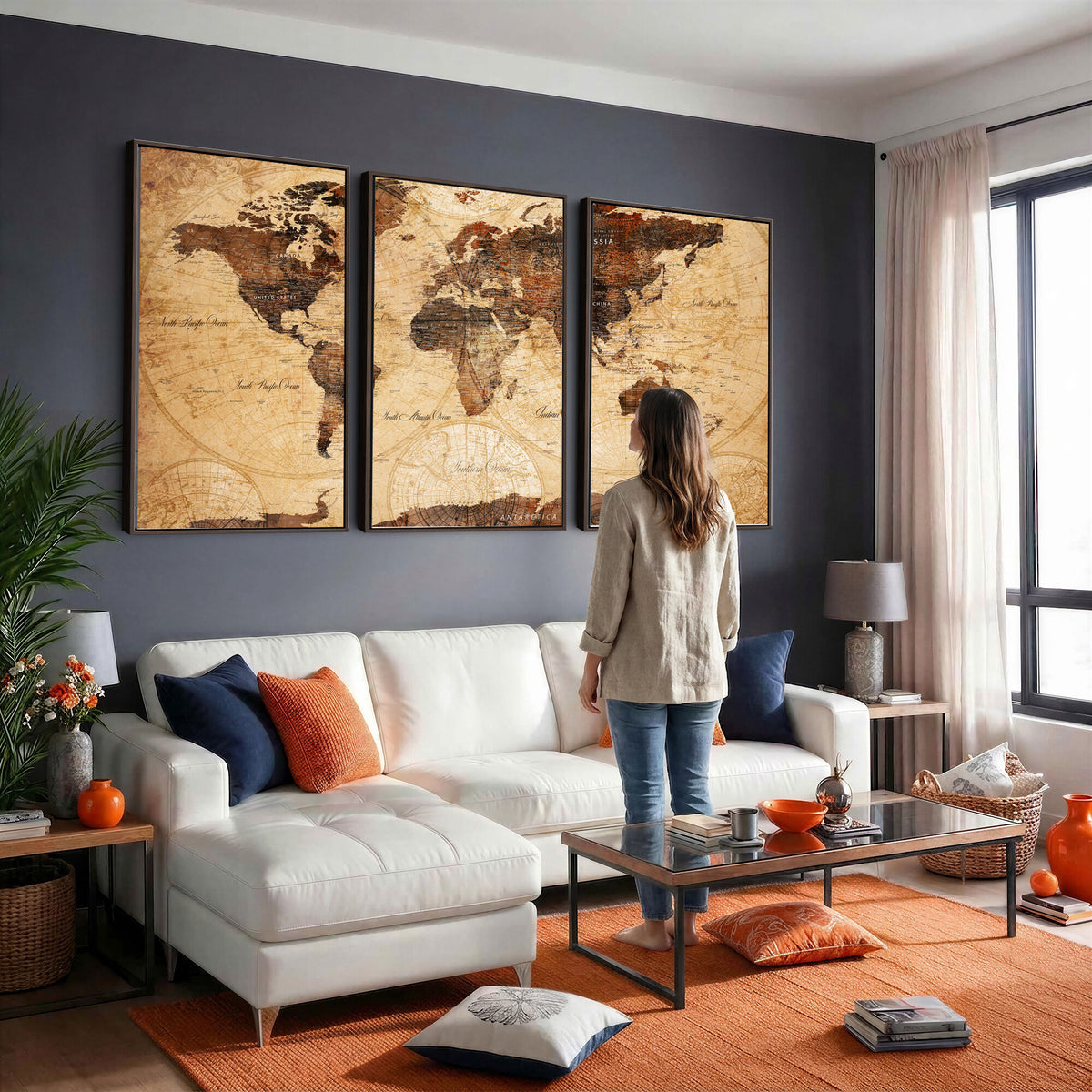 40760475-MGV-CV-36X24 - World Map Wall Art Canvas Print, Modern Decorative Framed Map Artwork Prints for Living Room, Office, Bedroom Wall Decor