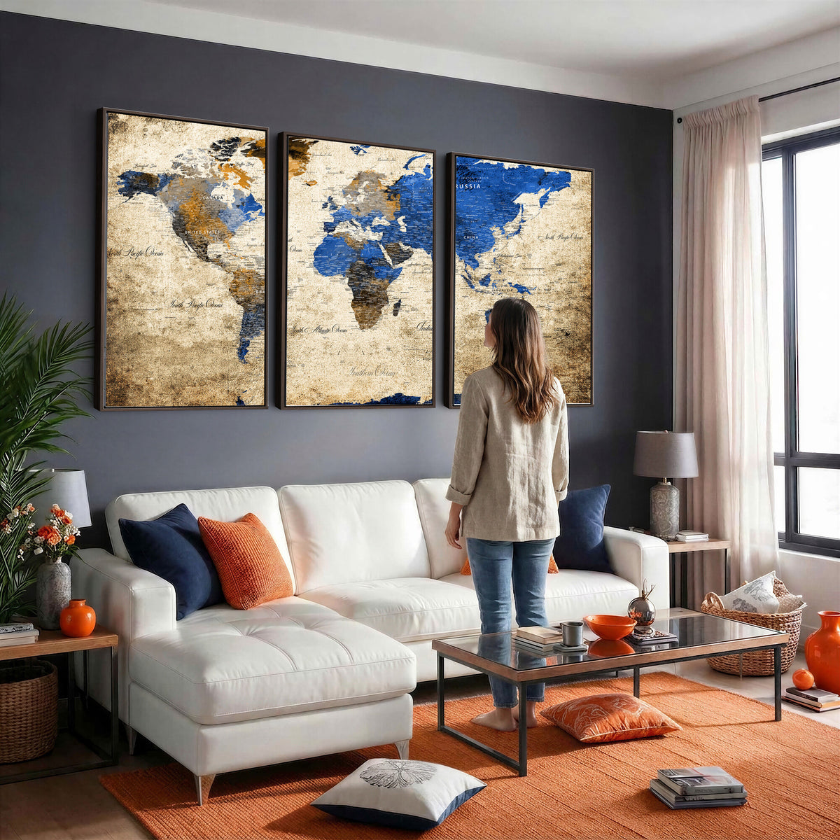 27314341-MGV-CV-36X24 - World Map Wall Art Canvas Print, Modern Decorative Framed Map Artwork Prints for Living Room, Office, Bedroom Wall Decor