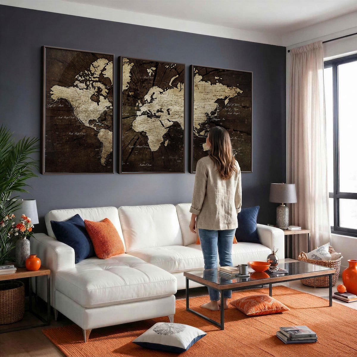 40991509-MGV-CV-36X24 - World Map Wall Art Canvas Print, Modern Decorative Framed Map Artwork Prints for Living Room, Office, Bedroom Wall Decor