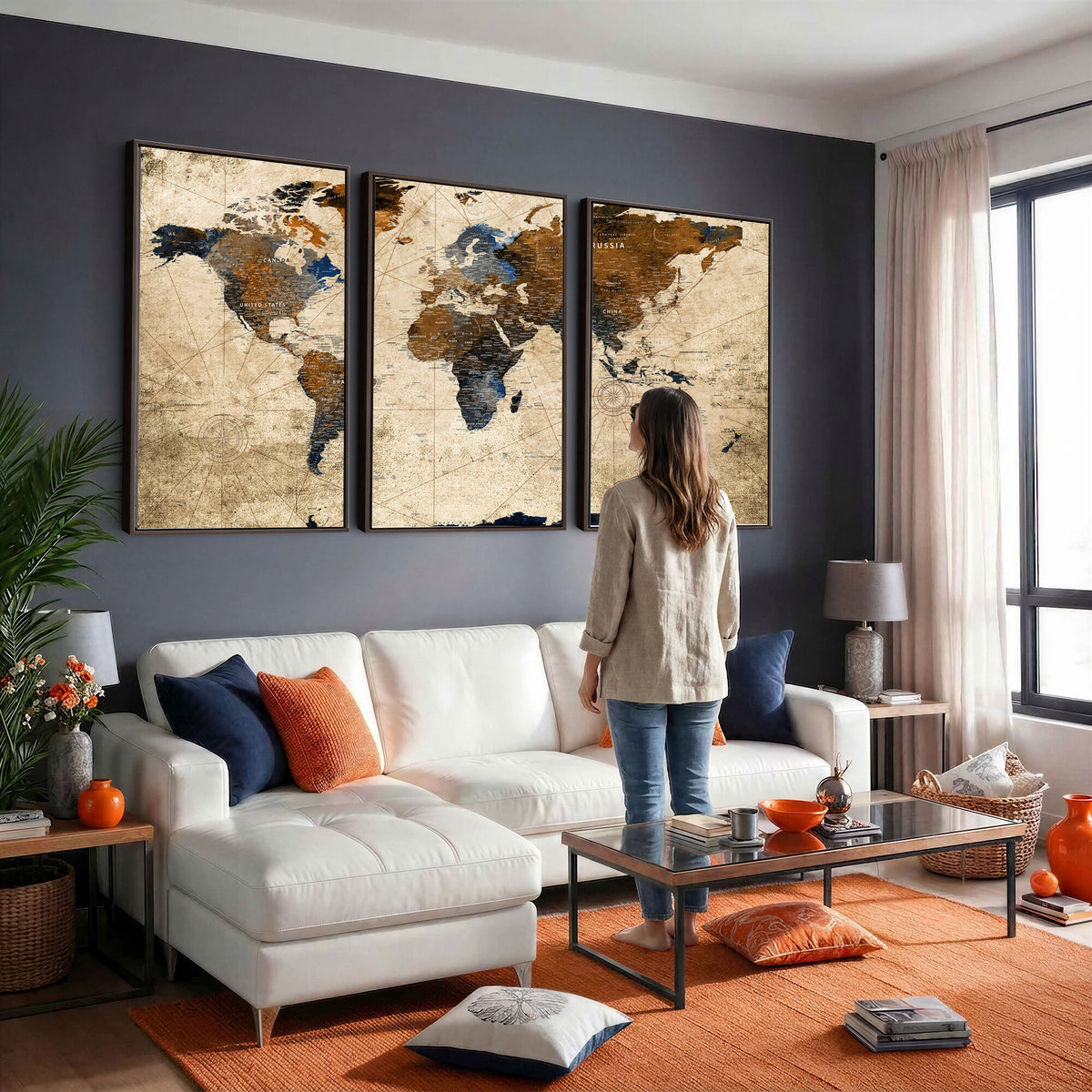 27163414-MGV-CV-36X24 - World Map Wall Art – Rustic Earth Tone Canvas Print, Antique