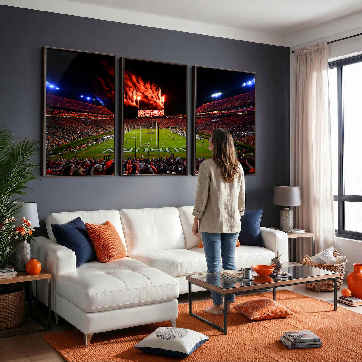 81918884-MGV-CV-36X24 - Auburn Stadium Wall Art Canvas Print, College Football Night Game Crowd, Jordan Hare Stadium Artwork