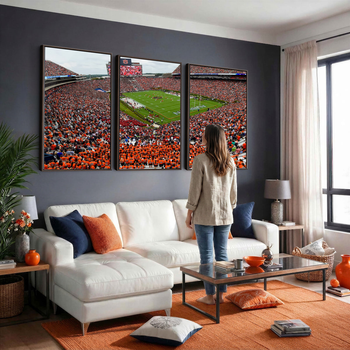 82562490-MGV-CV-36X24 - Auburn Stadium Sunset Wall Art Canvas Print, Jordan Hare Stadium Game Day Crowd, Auburn Tigers Football Artwork