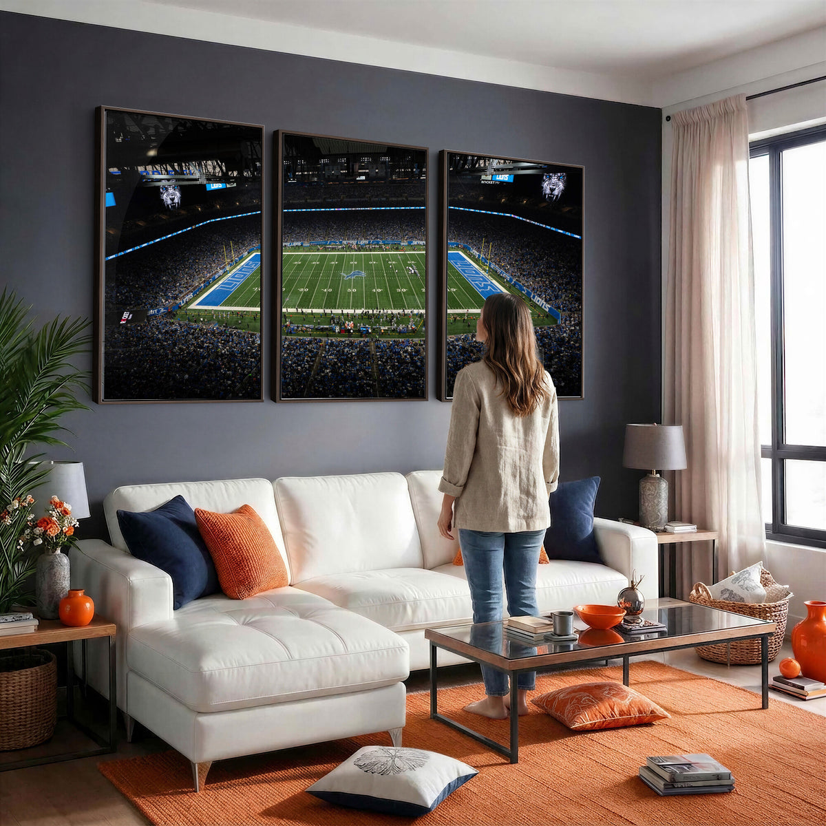 16709602-MGV-CV-36X24 - Detroit Lions Stadium Wall Art Canvas Print, Football Field Panorama