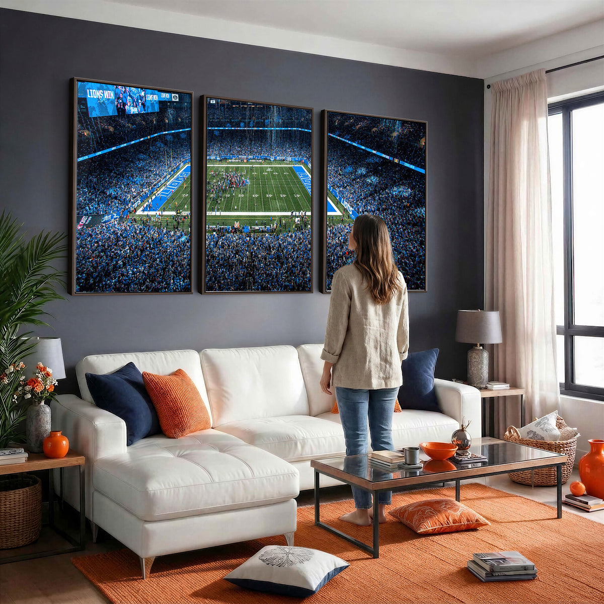 80882005-MGV-CV-36X24 - Detroit Lions Stadium Wall Art Canvas Print, Football Field Panorama