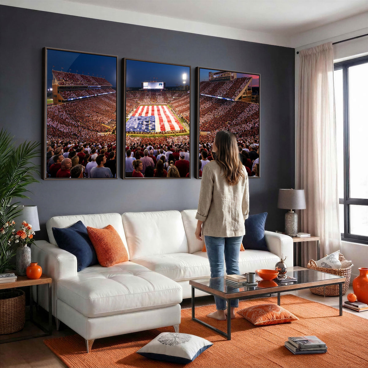 59917418-MGV-CV-36X24 - Oklahoma Memorial Stadium Wall Art Canvas Print | Oklahoma Sooners Football Artwork for Home, Office, and Sports Room Decor