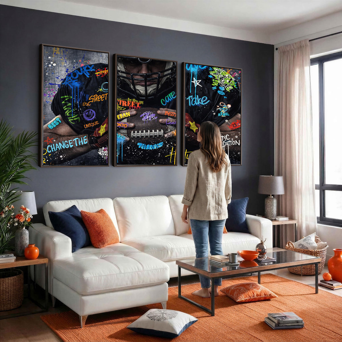 55267256-MGV-CV-36X24 - Graffiti American Football Player Street Art Wall Art Canvas Print