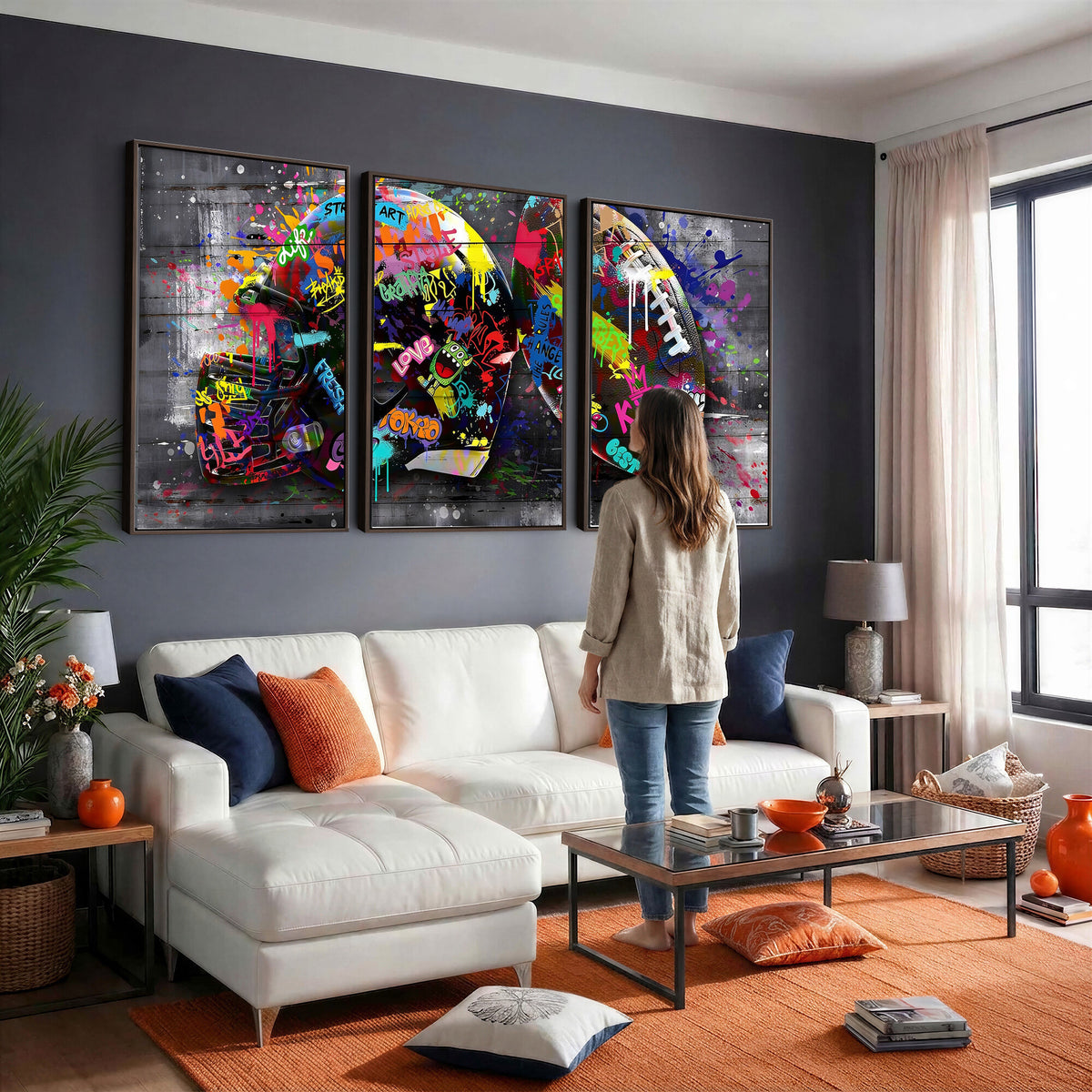 80540773-MGV-CV-36X24 - Graffiti American Football Helmet Street Art Wall Art Canvas Print