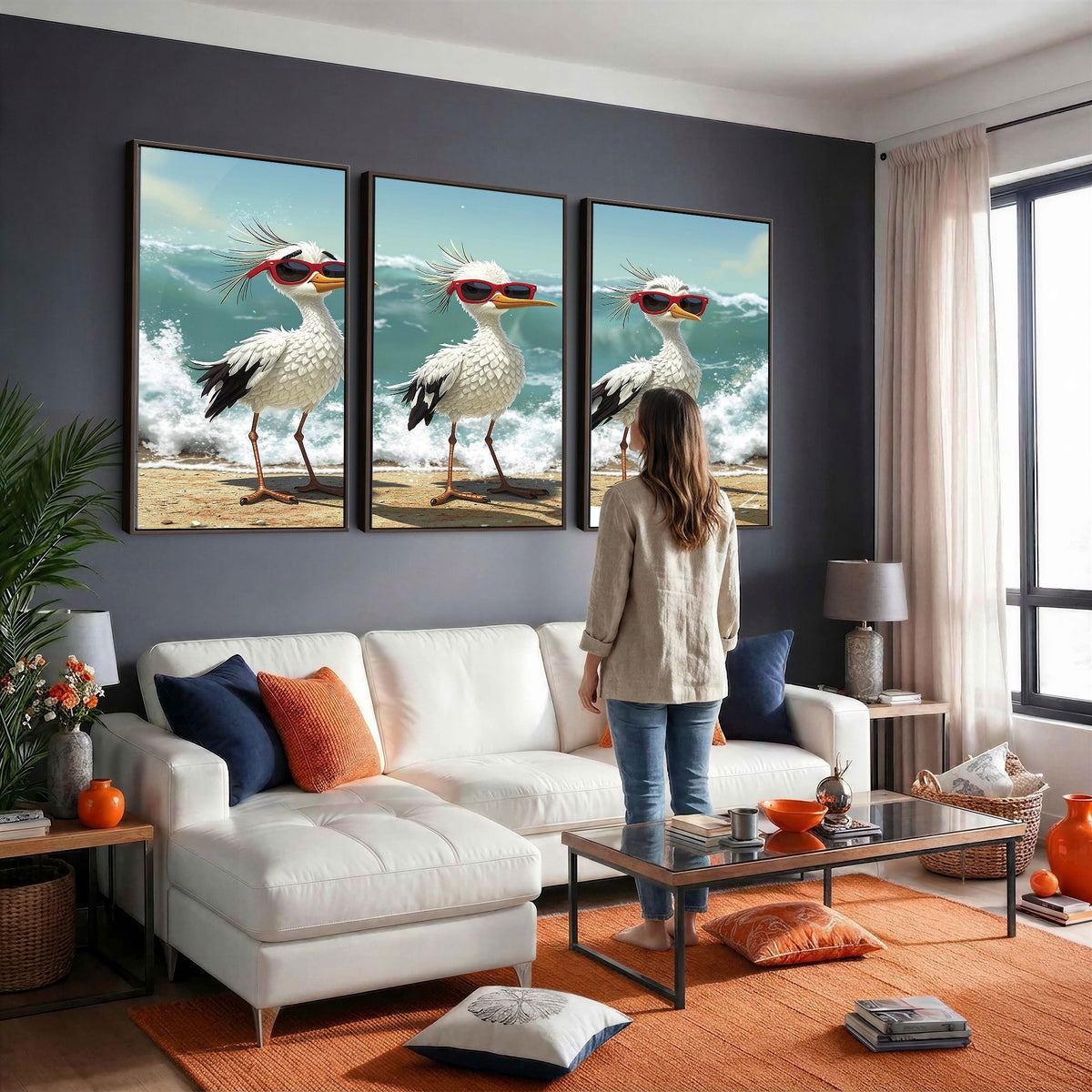 97159635-_Poster-30x20 - Funny Seagull Wall Art Canvas Print, Beach Birds With Sunglasses