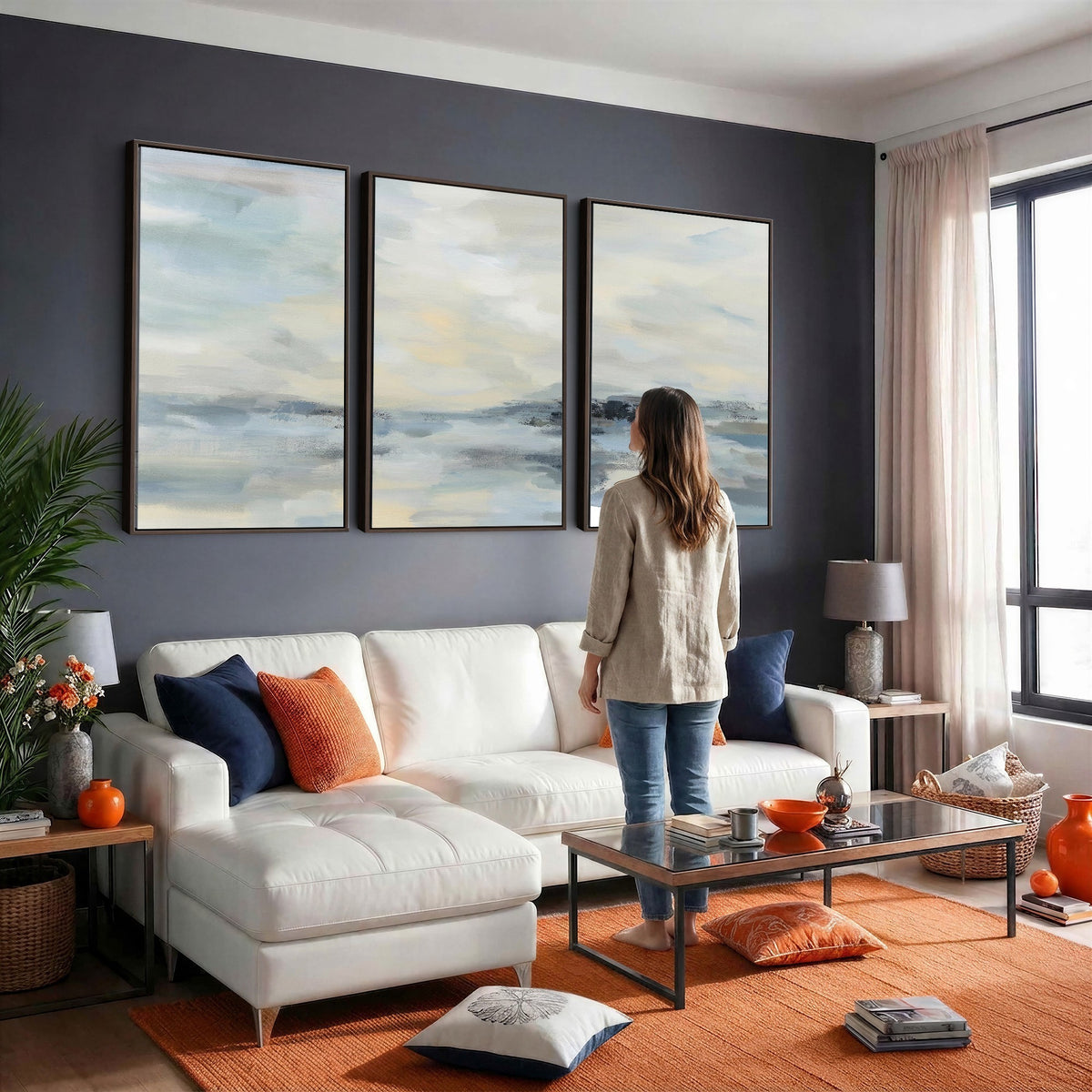 Abstract Coastal Landscape Wall Art Canvas Print | Soft Blue Gray Minimalist Art