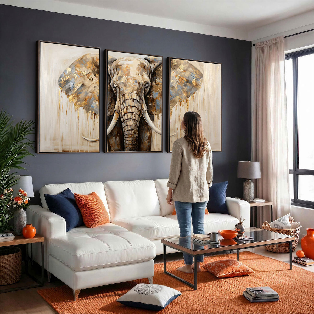 95819221-MGV-CV-36X24 - Gold Leaf Elephant Canvas Wall Art Abstract African Wildlife Painting Print