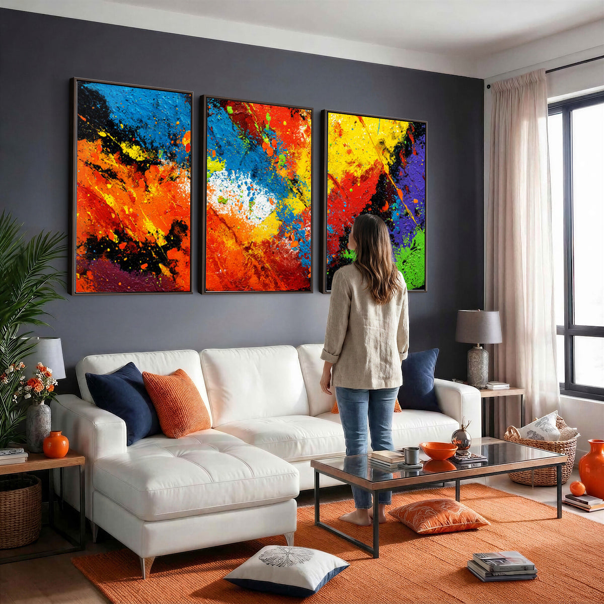 74888753-MGV-CV-36X24 - Vibrant Blue Abstract Canvas Wall Art Colorful Painterly Oil Painting Style Print