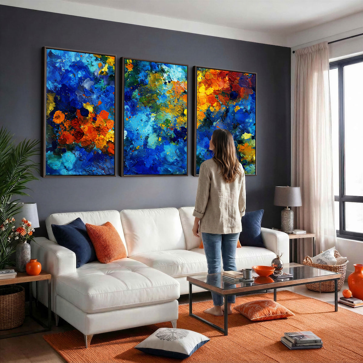 52431611-MGV-CV-36X24 - Vibrant Blue Abstract Canvas Wall Art Colorful Painterly Oil Painting Style Print