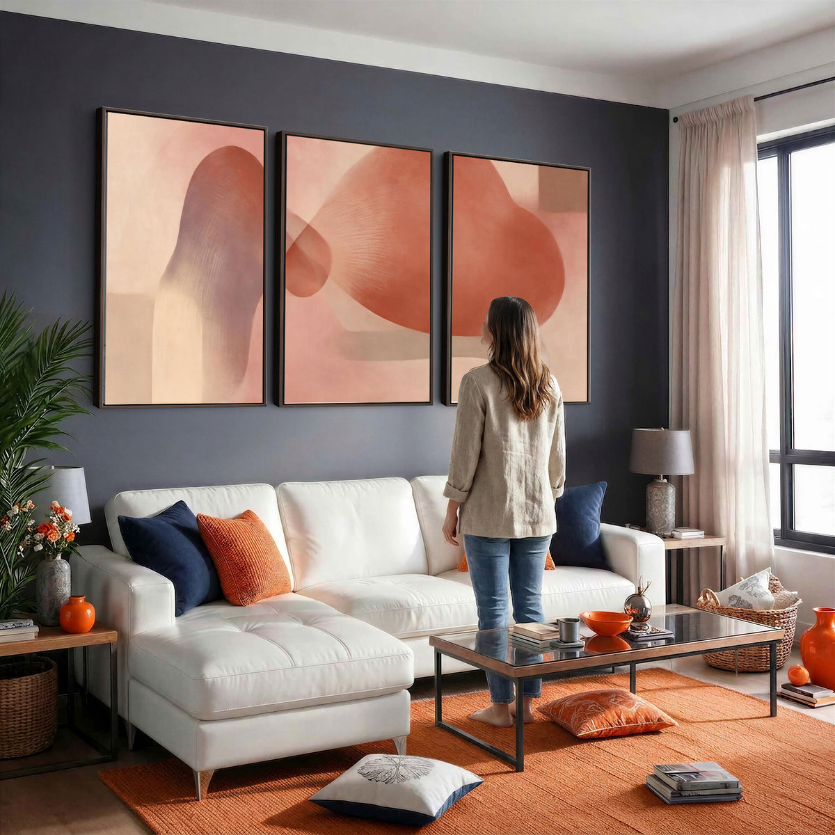 85110643-MGV-CV-36X24 - Vinna Begin Calin Biomorphic Abstract Wall Art Canvas Print, Terracotta Pink Organic Shapes