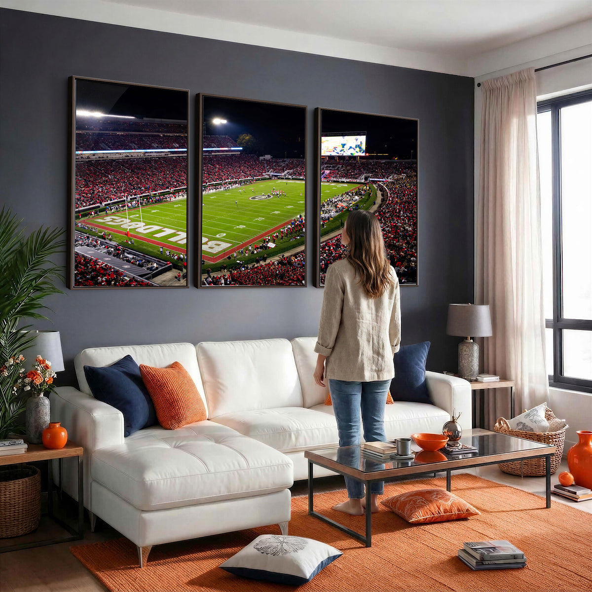 73520603-_Poster-30x20 - Georgia Bulldogs Sanford Stadium Canvas Print 3 Piece Framed Wall Art Extra Large Floating Frame Nature Poster Made in USA