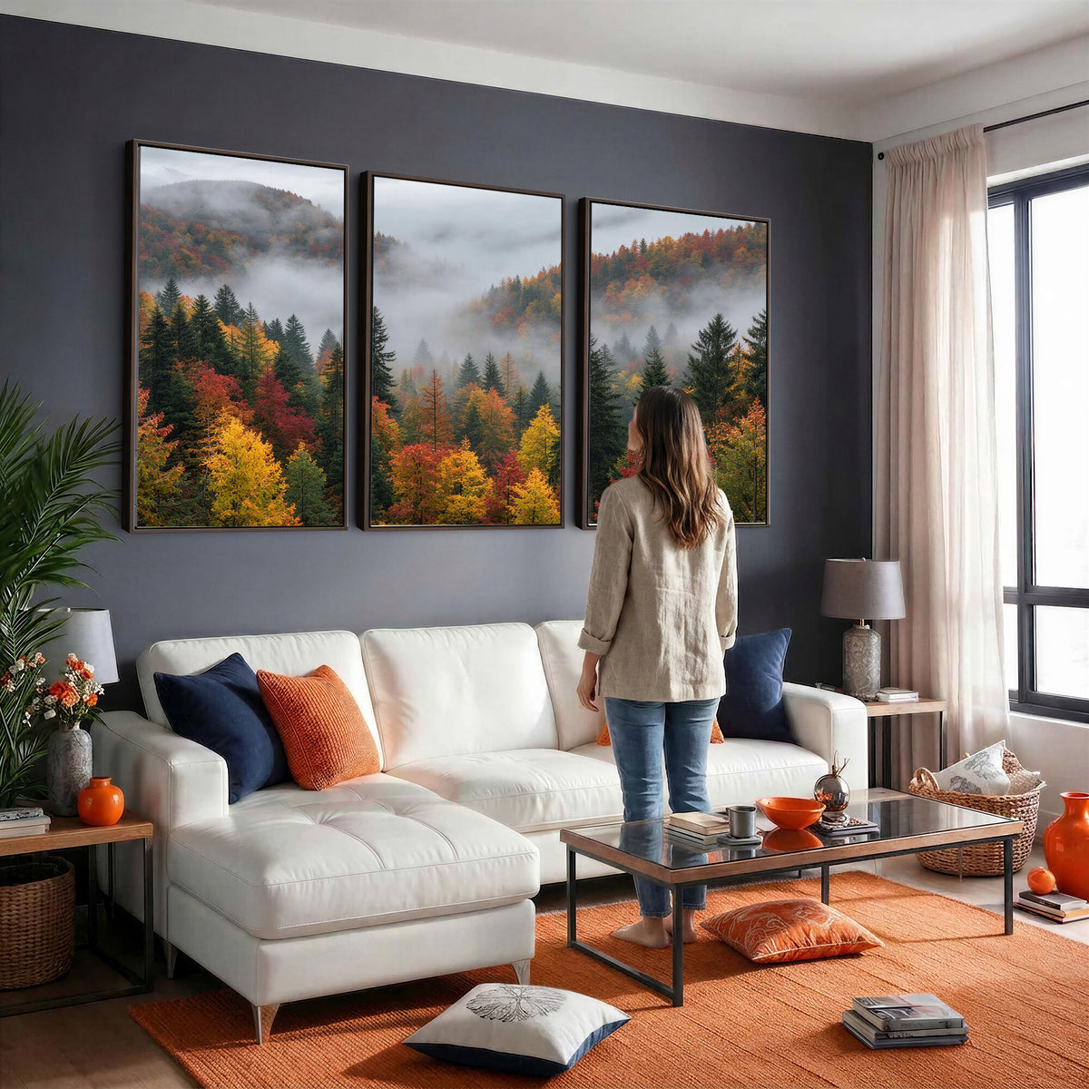 47877083-_Poster-30x20 - Fall Forest Misty Mountain Canvas Print Smoky Mountain Landscape Wall Art Autumn Trees Nature Poster Printing