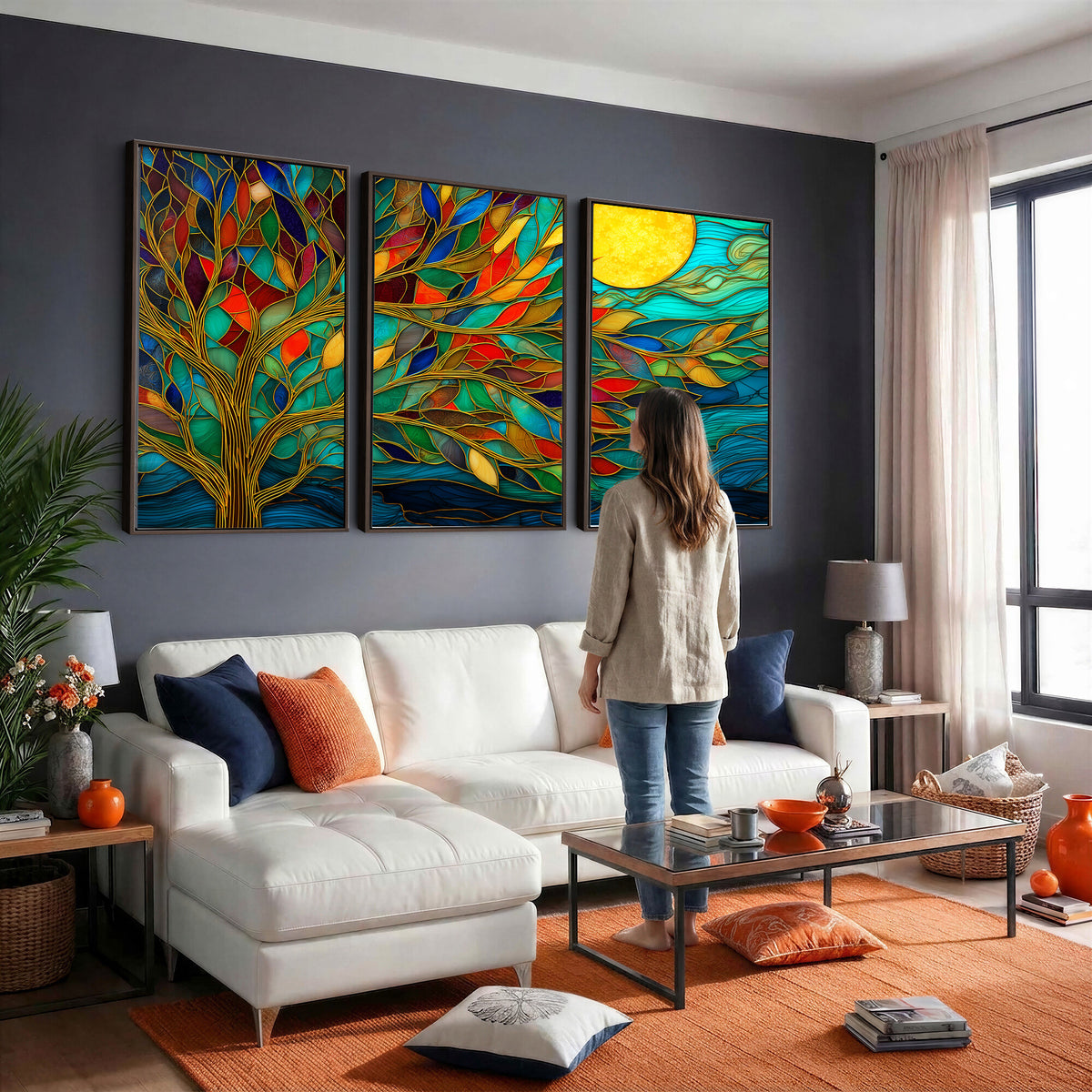 11877152-MGV-CV-36X24 - Stained Glass Tree Of Life Wall Art - Vibrant Mosaic Nature Home Decor