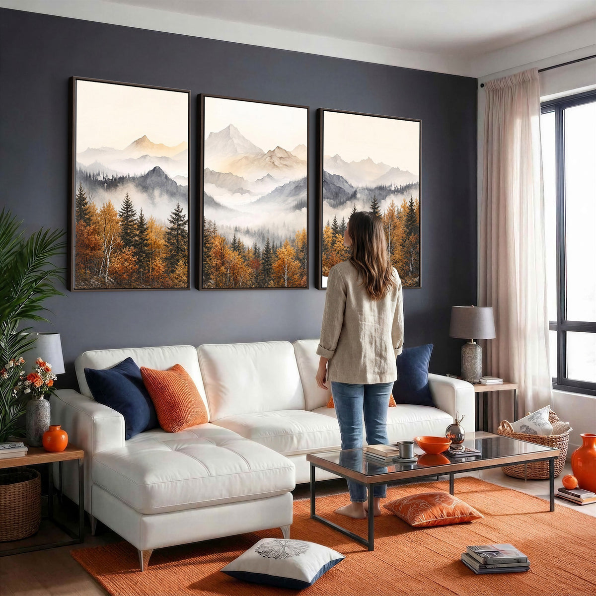 19544118-_Poster-30x20 - Misty Mountain Autumn Forest Canvas Wall Art - Watercolor Fall Nature Landscape Print