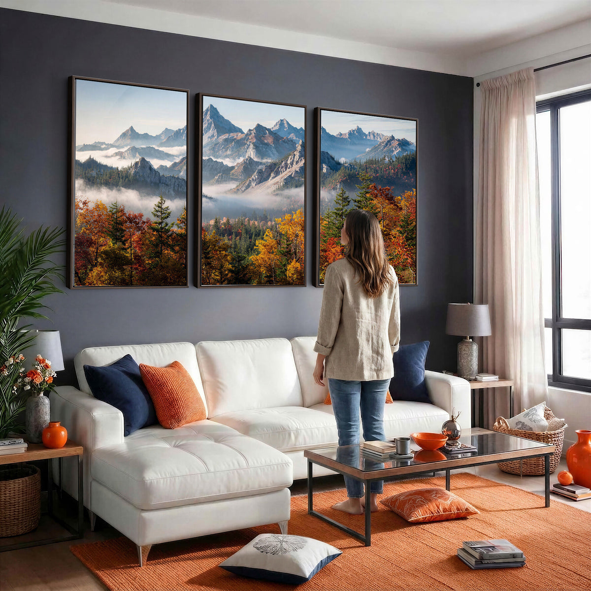 38847944-MGV-TP-30X20 - Majestic Mountain Peak Canvas Wall Art - Panoramic Autumn Forest Fog Landscape Print
