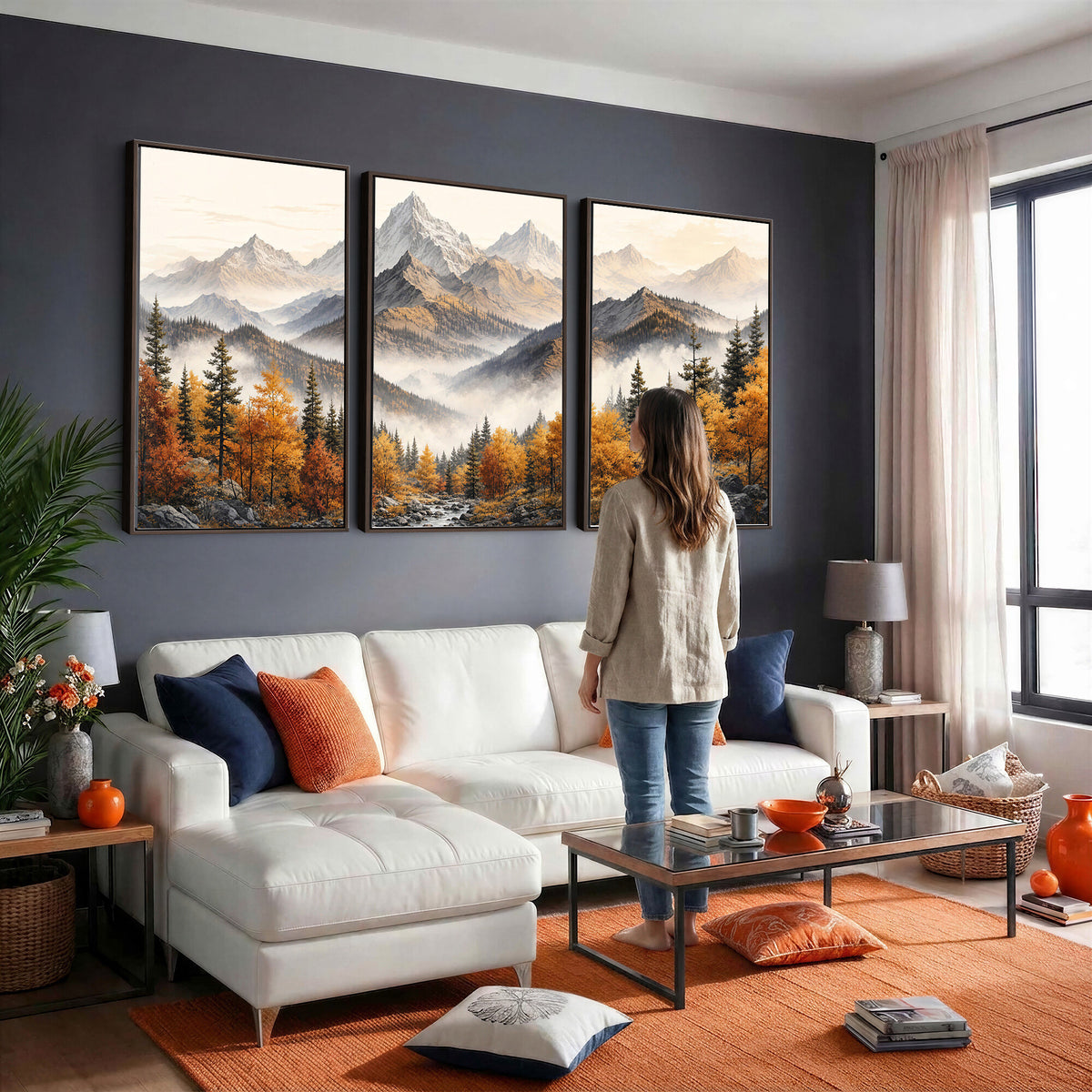 21309099-MGV-TP-30X20 - Extra Large Misty Mountain Autumn Forest Canvas Wall Art - Watercolor Fall Nature Landscape Print