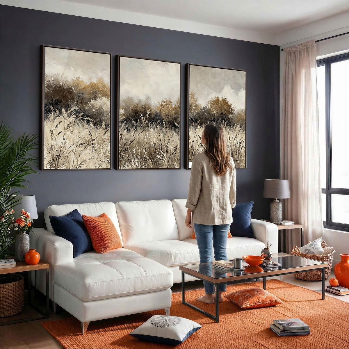 53959945-_Poster-30x20 - Muted Neutral Forest Landscape Canvas Wall Art - Vintage Rustic Wildflower Meadow Print