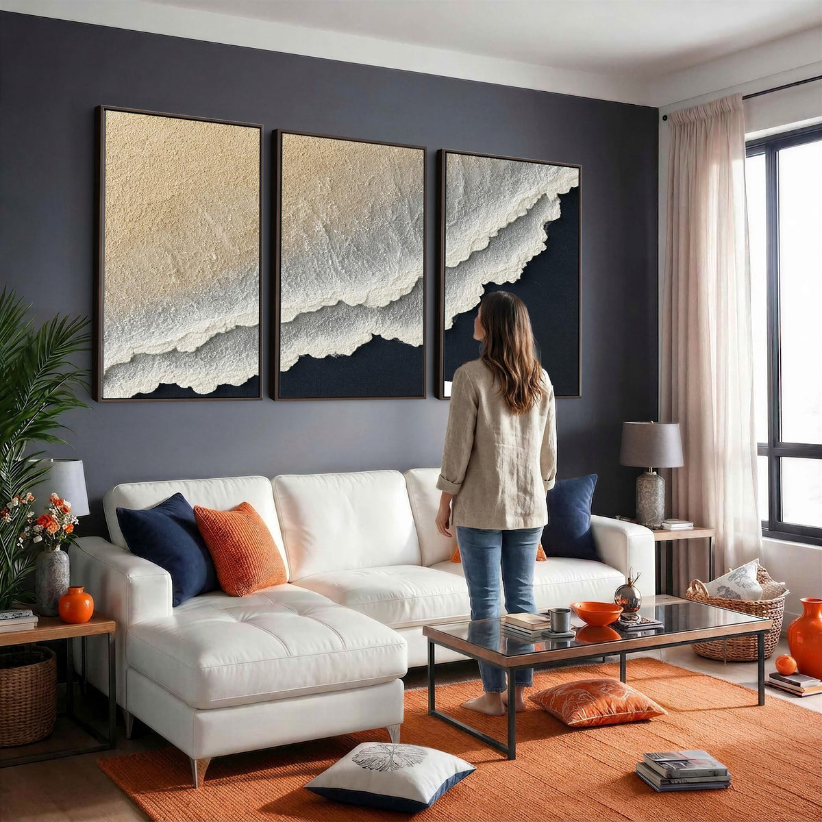 32969959-MGV-CV-24X16 - Abstract Ocean Wave Canvas Wall Art, Coastal Beach Wall Decor for Living Room
