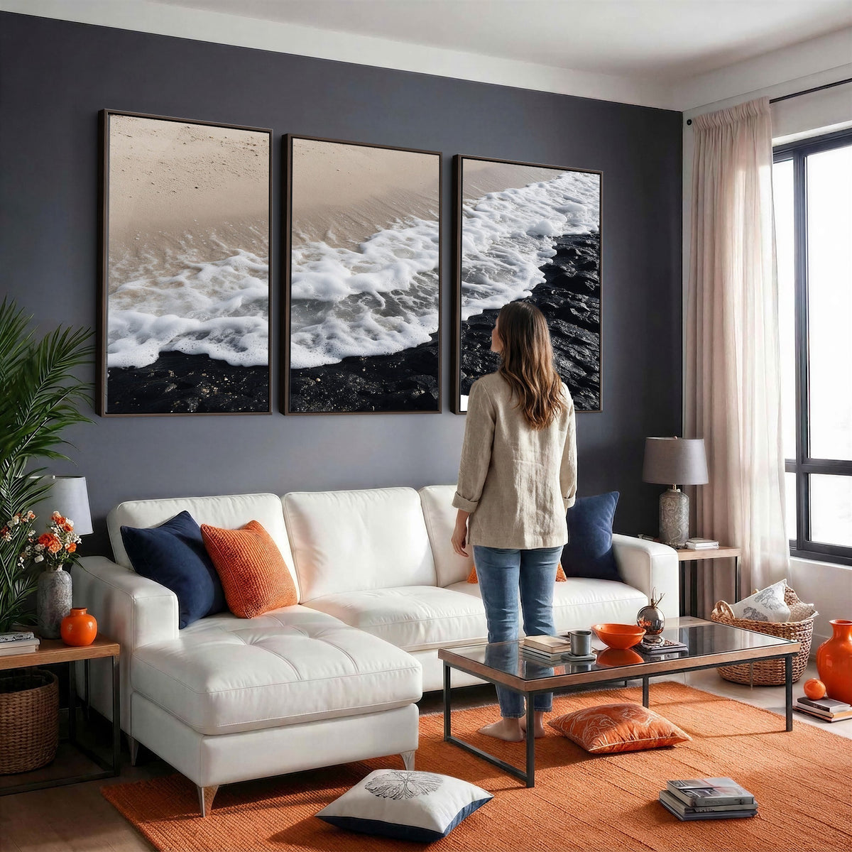 27448606-MGV-CV-24X16 - Ocean Wave Foam on Black Lava Rock Beach Canvas Wall Art Print