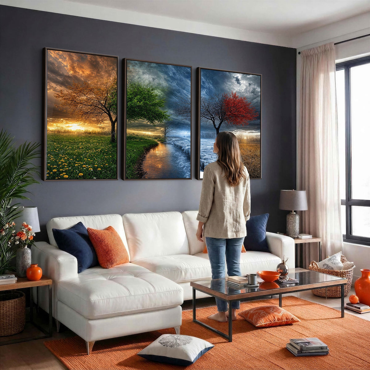 61895574-MGV-CV-24X16 - Four Seasons Tree Canvas Wall Art, Nature Landscape Canvas Print for Living Room