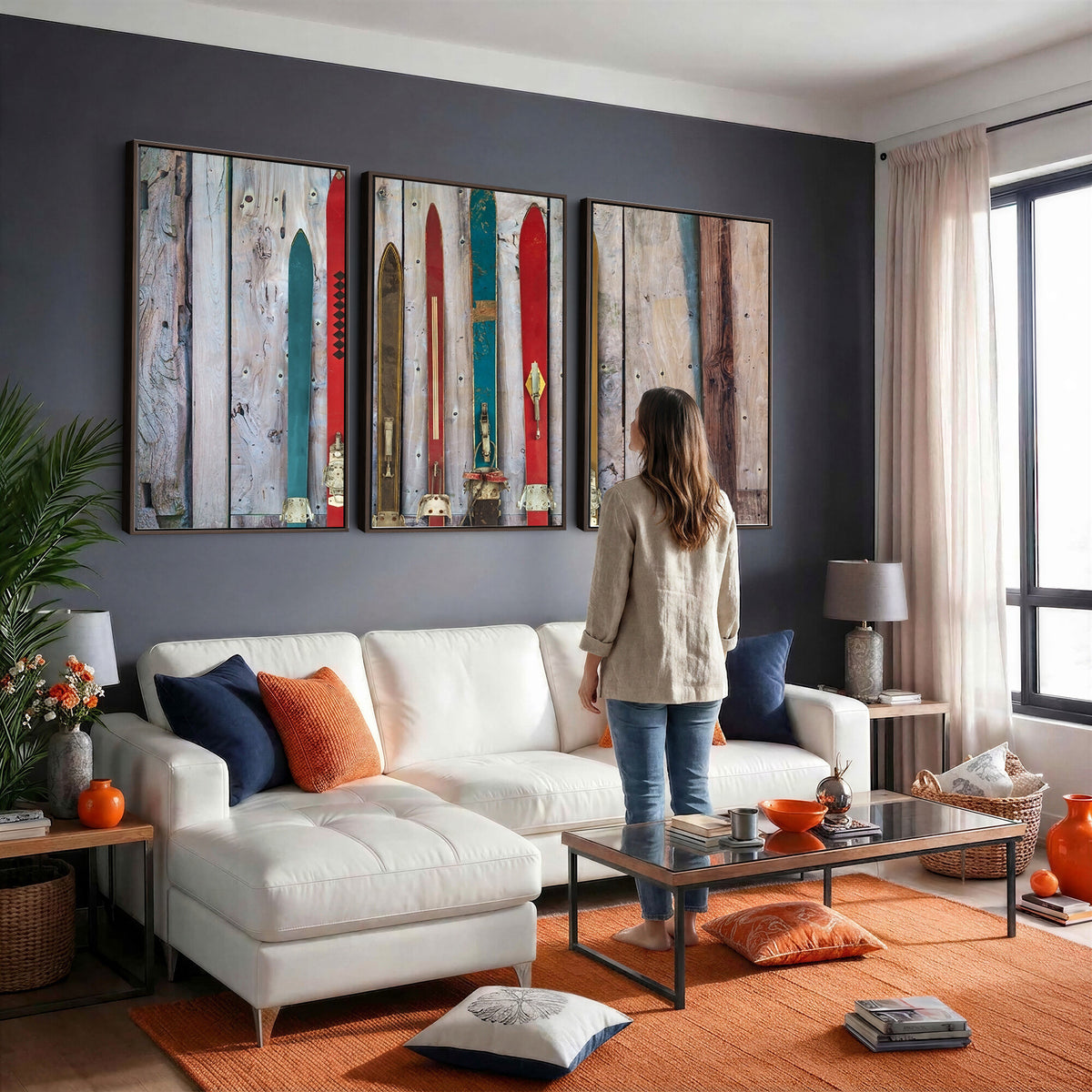30640-MGV-CV-36X24 - Vintage Wooden Weathered Skis in Front of an Old Barn Wall Art Canvas Print