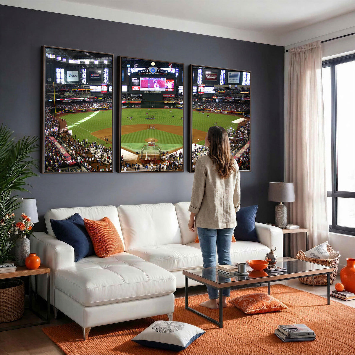 91630-MGV-CV-36X24 - Arizona Diamondbacks Baseball Team Print, Phoenix Chase Field Baseball Stadium Wall Art
