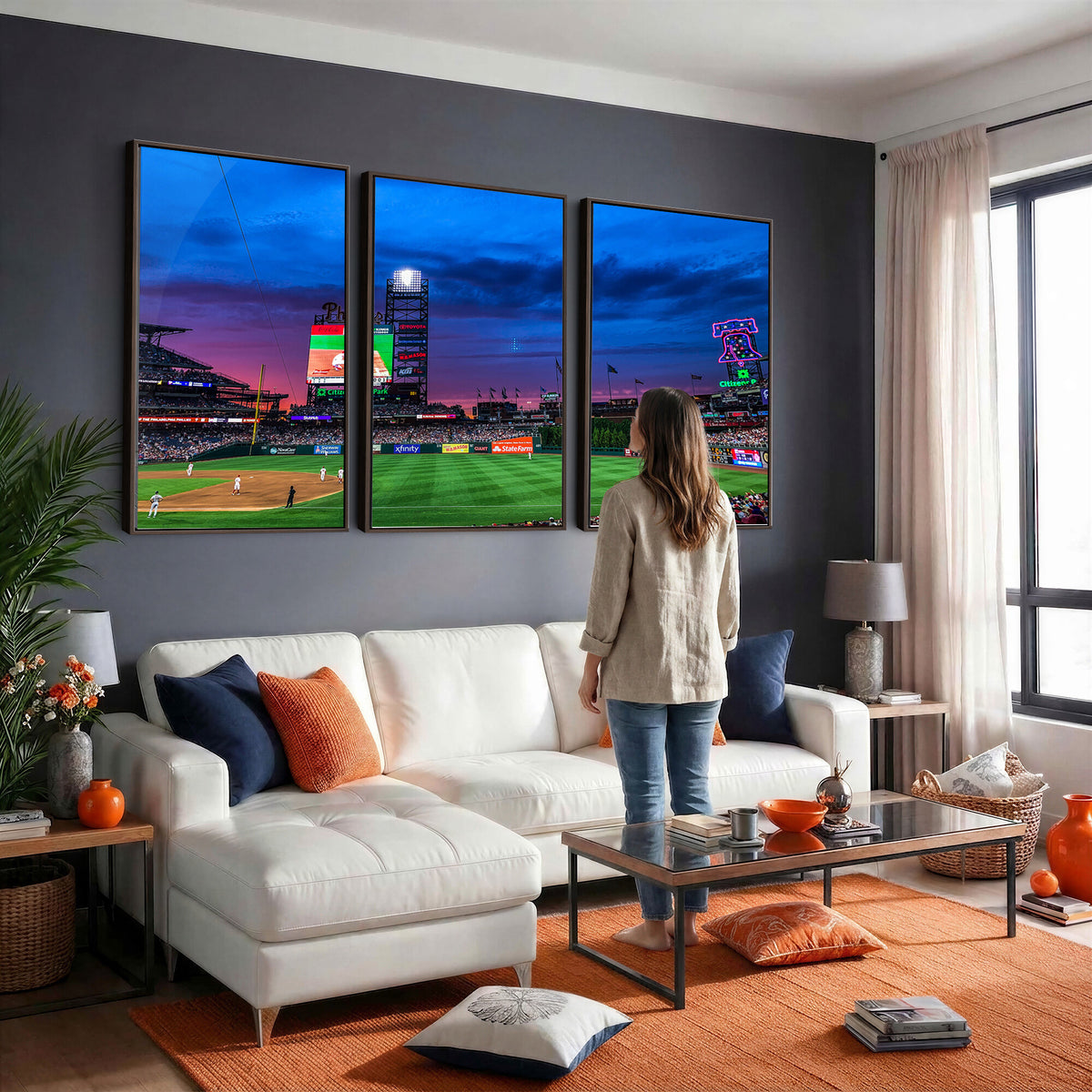 20427-MGV-CV-36X24 - Philadelphia Phillies Baseball Team Print, Citizens Bank Park, Extra Large Game Room Wall Decor
