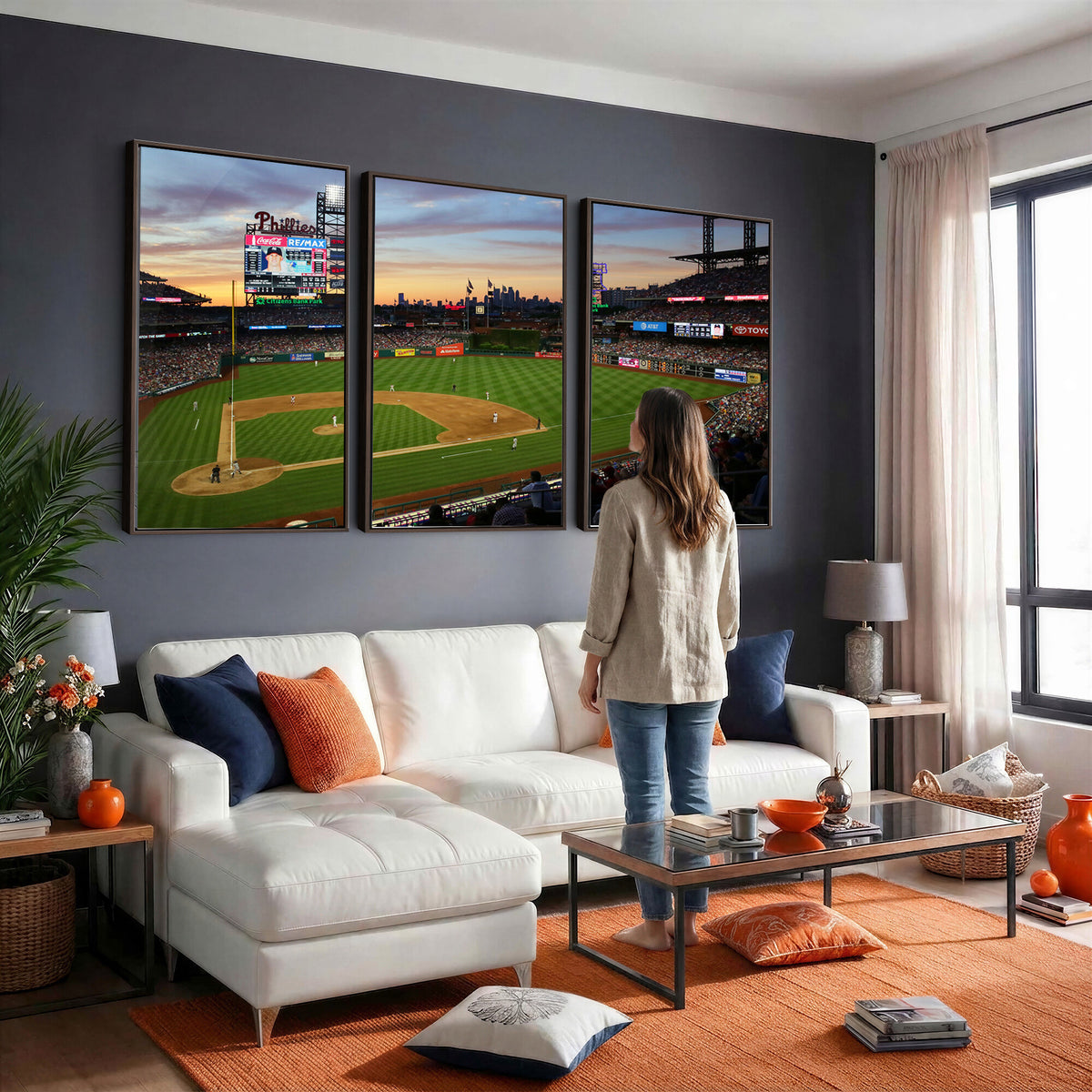 13778-MGV-CV-36X24 - Citizens Bank Park Philadelphia Phillies Wall Art Canvas | 3-Panel Canvas Print of Phillies Stadium