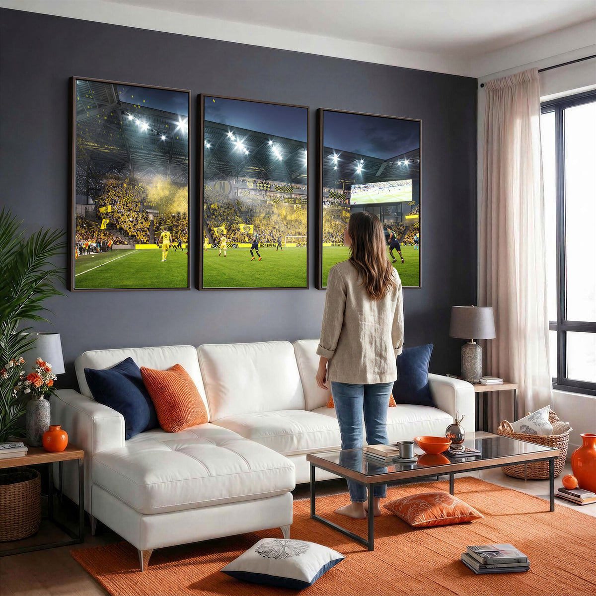 65820-MGV-CV-36X24 - Columbus Crew Stadium Match Triple Canvas Wall Art - Dynamic MLS Game Scene Canvas Wall Art