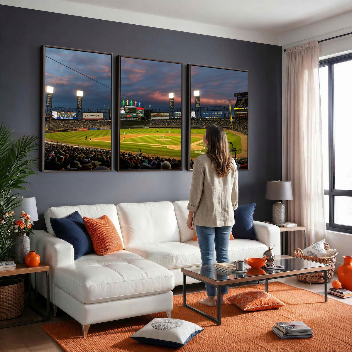96063-MGV-CV-36X24 - Chicago White Sox Baseball Team Print Canvas, Guaranteed Rate Field, Framed and Ready to Hang