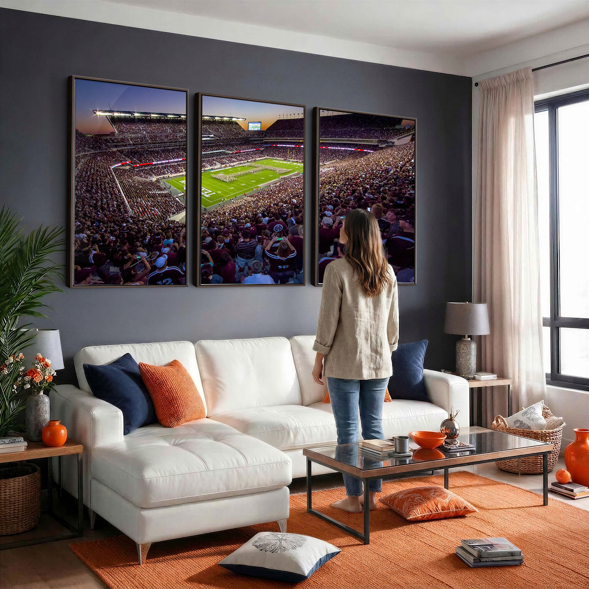 25148-MGV-CV-36X24 - Texas A&M University Aggies Football Team Print, College Station Kyle Field, Framed and Ready to Hang